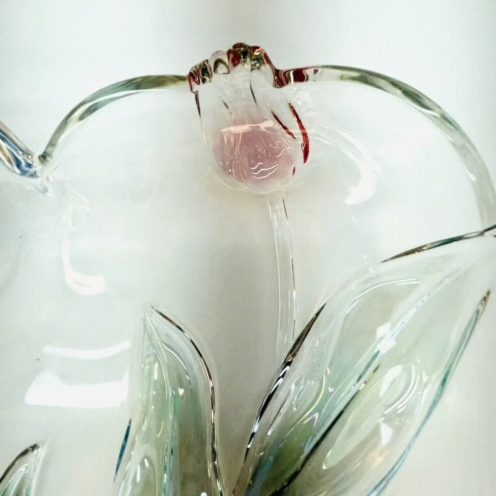 Mikasa Tivoli Crystal Serving Tray Heart Shaped W Blue Red Tulips Germany 9.5" - Picture 8 of 11